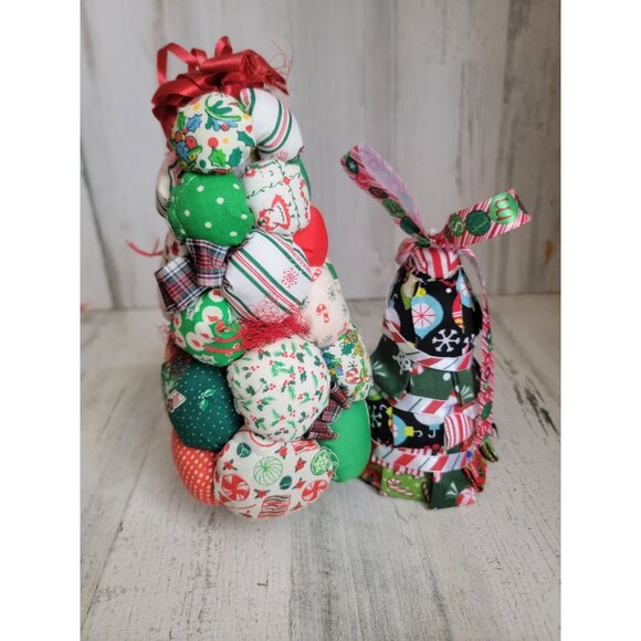 Tree Patchwork vintage fabric Xmas figure set decor - Picture 5 of 8